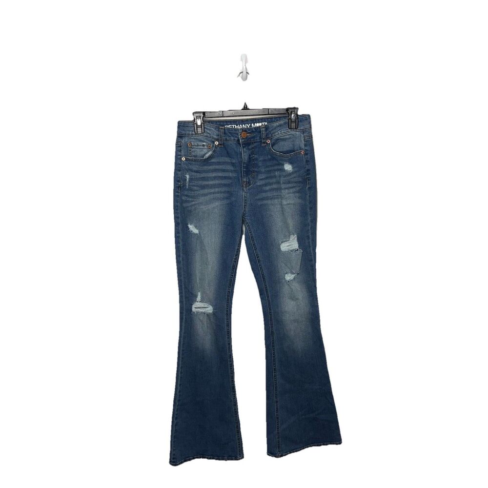 Bethany Mota Distressed  High Waisted Flare Blue Jeans Size 8 Regular Womens